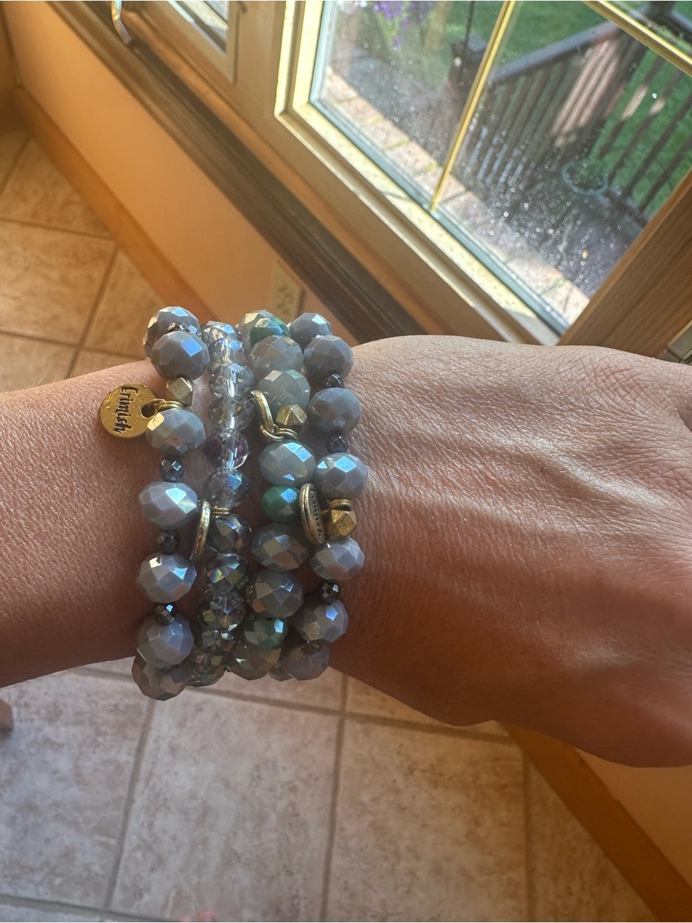 Erimish Grey Faceted Beaded Stretch Bracelet Set with Gold Tag